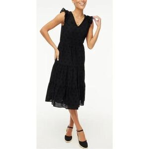 J. Crew Black Eyelet Flutter Sleeve Midi Dress NWT Sz. OP